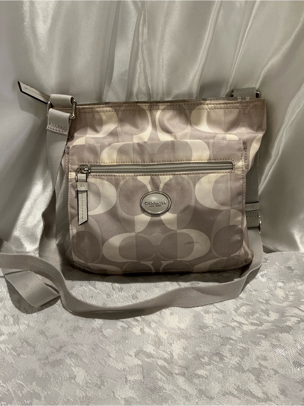 Coach Beige & Taupe Signature Crossbody Bag F20043